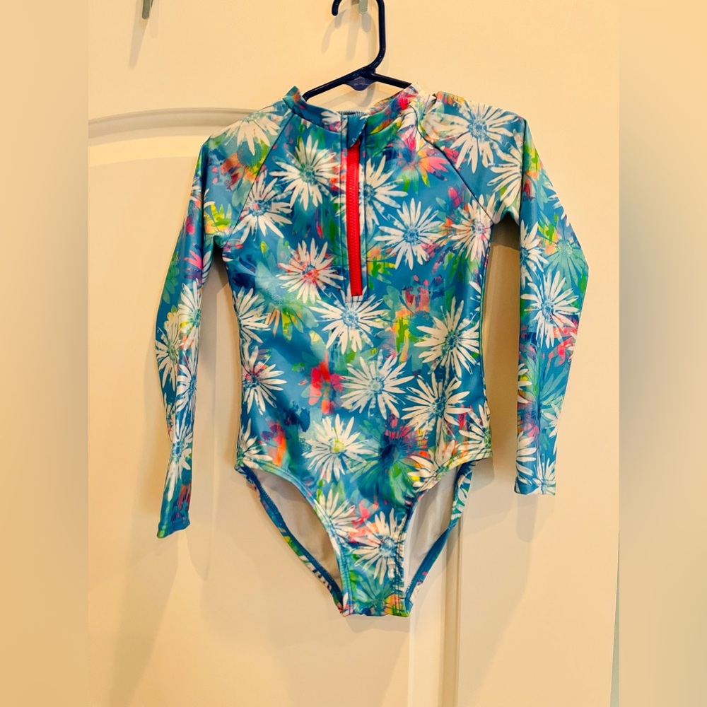 Cat & Jack Girls' Flower Print Zip-Front Long Sleeve One Piece Rash Guard